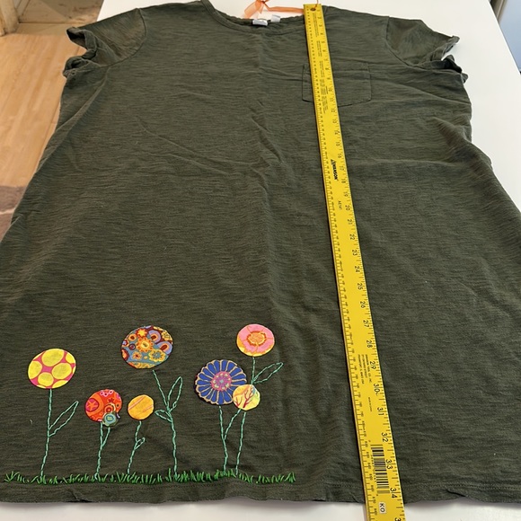 Gap t-shirt dress tunic XXL pocket tee embellished floral hand sewn army green - Picture 6 of 8